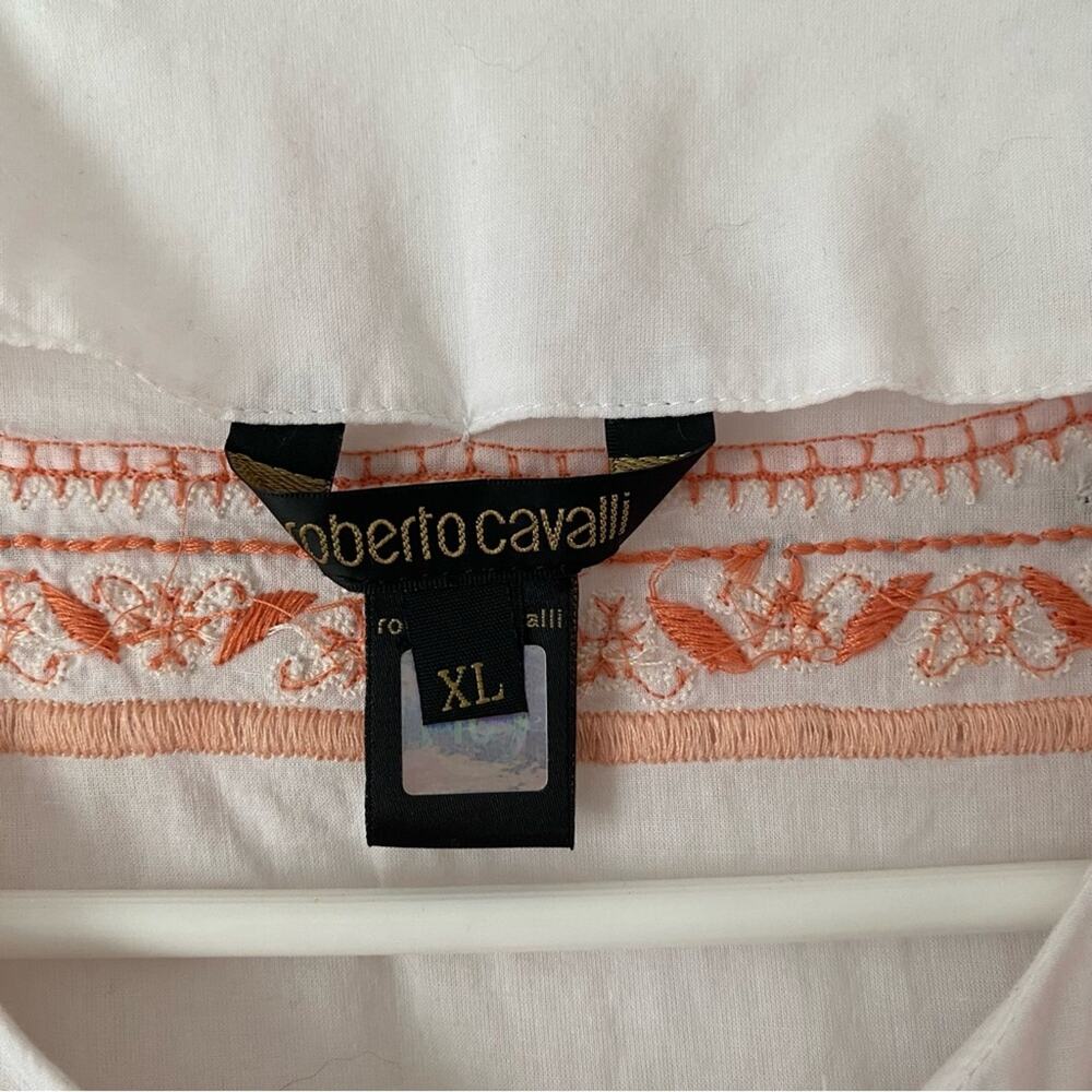 Roberto Cavalli Embellished Embroidered White Orange Women's Blouse sheer XL - Picture 5 of 8